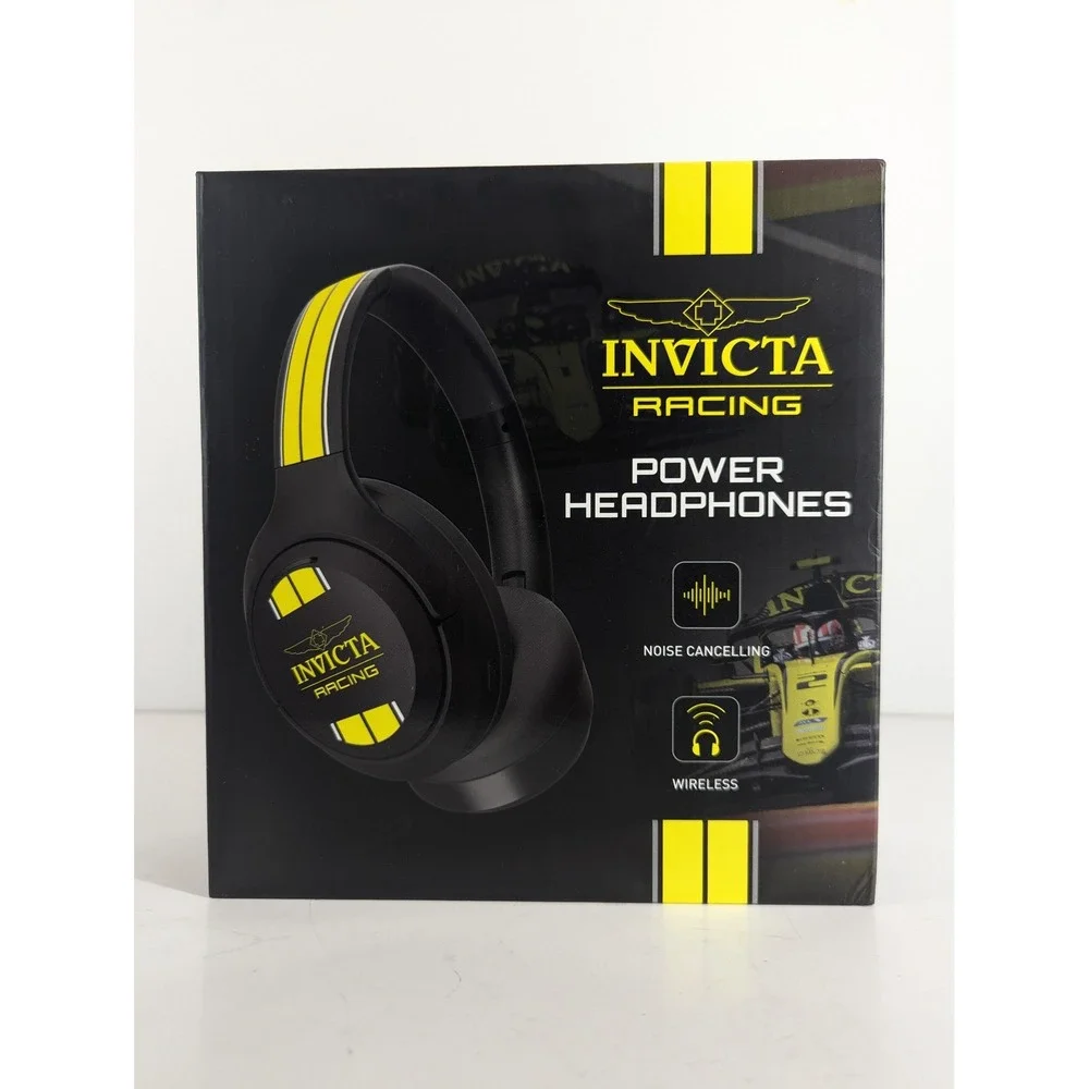 Invicta Racing Power Headphones Wireless Noise Cancelling Black Yellow IG0373